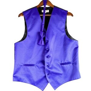 Vesuvio Napoli Mens Purple Tuxedo Vest with Bow Tie Set Size Medium Formal Prom